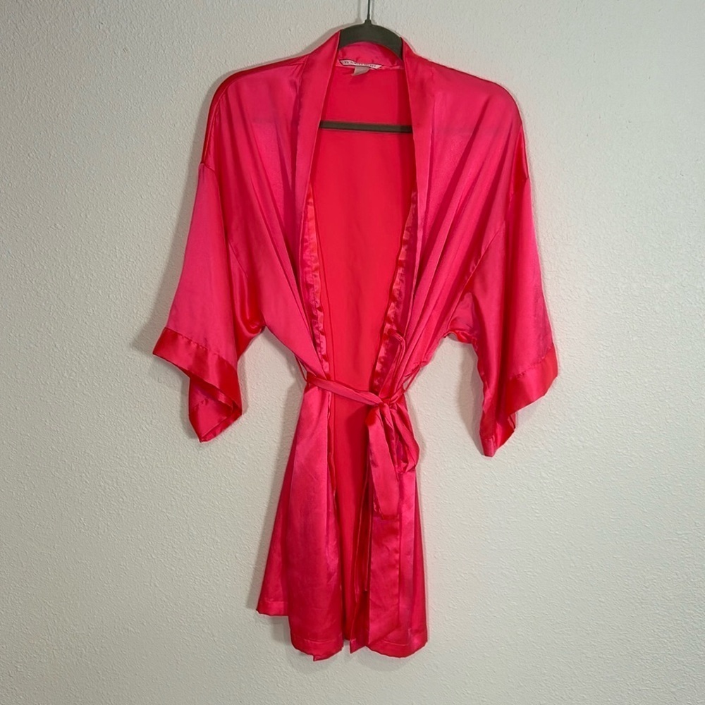 Victoria’s Secret Hot Pink Barbiecore Satin Belted Wrap Short Robe | Women’s M/L